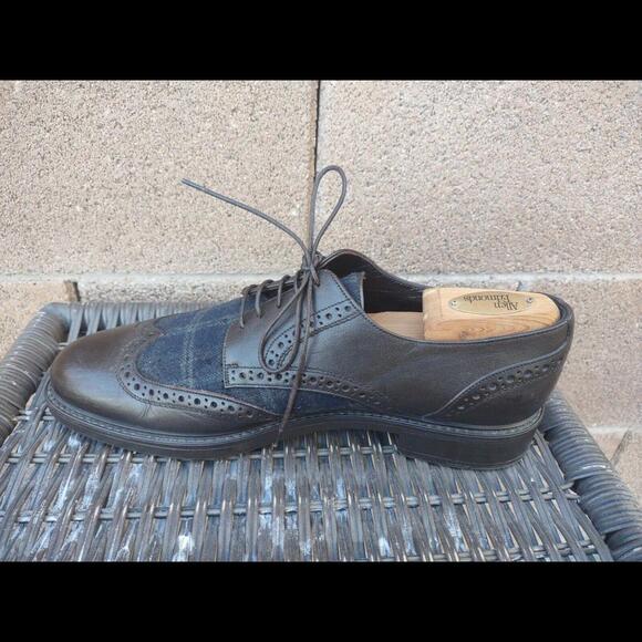 Ermenegildo Zegna Wingtip Oxford Shoes US 9 Brown Leather & Plaid Italy - Picture 6 of 9